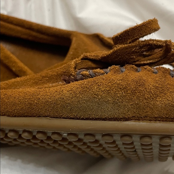 ❤️ Minnetonka Classic Brown Suede Leather Fringe Moccasins, Ladies Size 8 - Picture 6 of 9